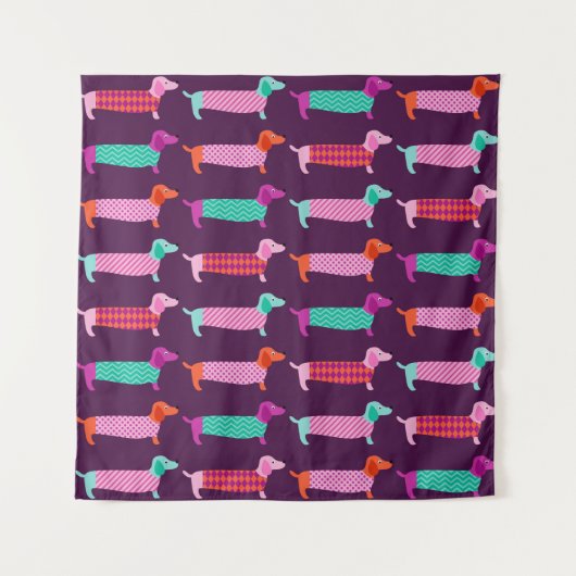 Dachshund Dogs: naadloos Schattige patroon. Wandkleed (Voorkant)