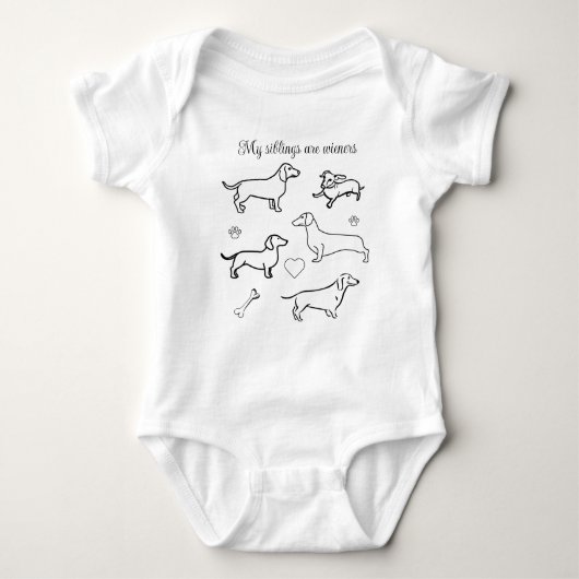 Dachshund Dogs Pets Doodle Funny Black and White B Romper (Voorkant)