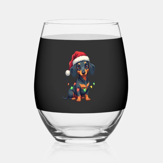 Dachshund Dogs Tree Christmas Sweater Xmas Gifts F Wijnglas Zonder Voet (Voorkant)