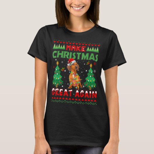 Dachshund Dogs Tree verlicht Kerstmis voor kerstmi T-shirt (Voorkant)