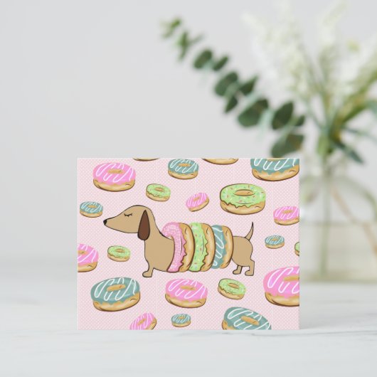 Dachshund & Donuts Feeststickers & Decoratie Kaart (Staand voorkant)