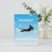 Dachshund door de sneeuw briefkaart (Staand voorkant)
