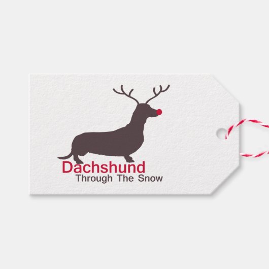 Dachshund door de sneeuw cadeaulabel (Voorkant (Horizontaal))