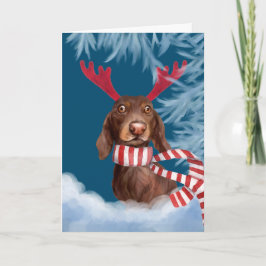 Dachshund door de sneeuw feestdagen kaart