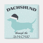 Dachshund door de sneeuw Funny Dog Kerstmis Magneet (Voorkant)