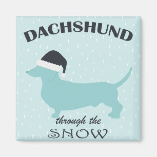 Dachshund door de sneeuw Funny Dog Kerstmis Magneet