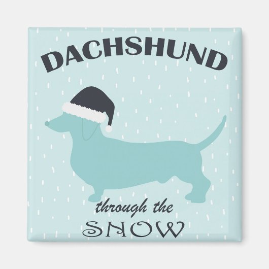 Dachshund door de sneeuw Funny Dog Kerstmis Magneet (Voorkant)