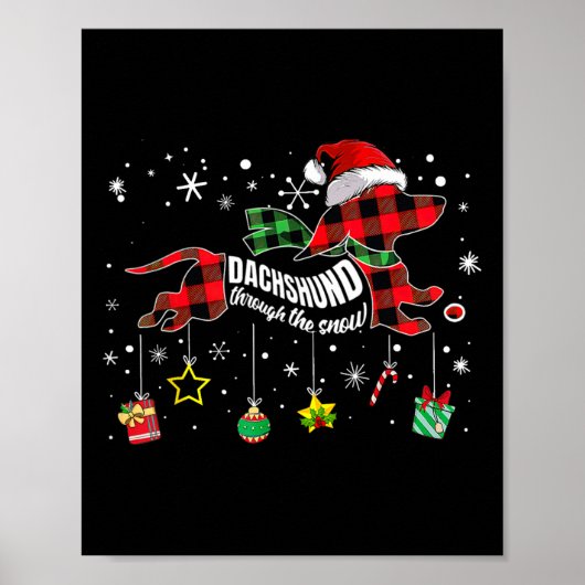 Dachshund Door De Sneeuw Grappige Hond Geruite Ker Poster (Voorkant)
