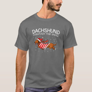 Dachshund door de Sneeuw Grappige Hond Kerst meisj T-shirt