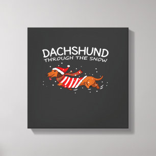 Dachshund Door De Sneeuw Grappige Hond Kerstmis Cl Canvas Afdruk