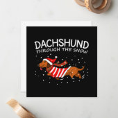 Dachshund Door de Sneeuw Grappige Hond Kerstmis Notitiekaartje (Voorkant / Achterkant in situ)