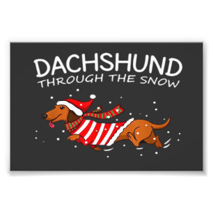 Dachshund Door De Sneeuw Grappige Hond Kerstmis T- Foto Afdruk