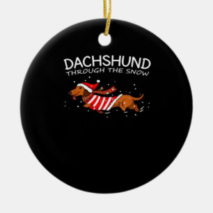 Dachshund Door De Sneeuw Grappige Hond Kerstmis T- Keramisch Ornament