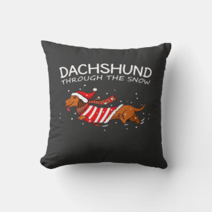 Dachshund Door De Sneeuw Grappige Hond Kerstmis T- Kussen