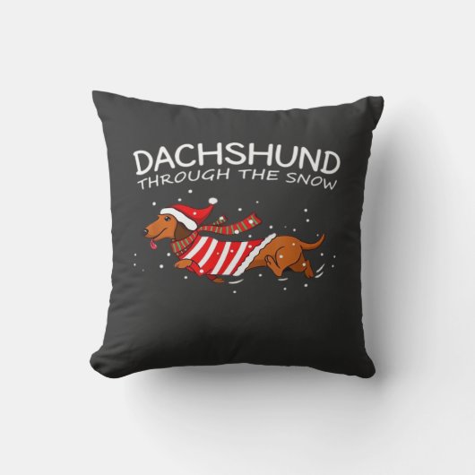 Dachshund Door De Sneeuw Grappige Hond Kerstmis T- Kussen (Voorkant)