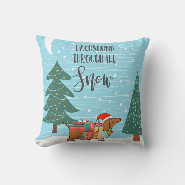Dachshund Door De Sneeuw grappige hondenliefhebber Kussen (Voorkant)