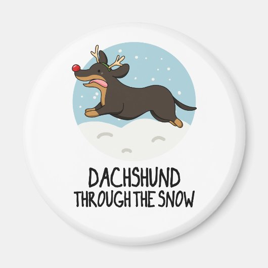 Dachshund door de sneeuw grappige kerst woordspeli magneet (Voorkant)