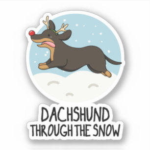 Dachshund door de sneeuw grappige kerst woordspeli sticker