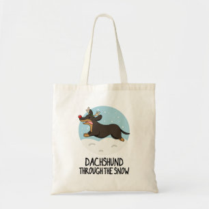 Dachshund door de sneeuw grappige kerst woordspeli tote bag