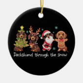 Dachshund Door de Sneeuw Grappige Kersthonden Keramisch Ornament (Voorkant)