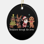 Dachshund Door de Sneeuw Grappige Kersthonden Keramisch Ornament (Links)