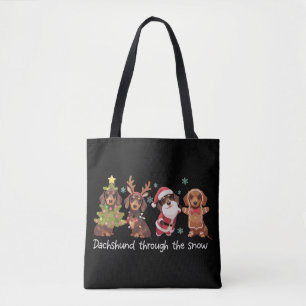 Dachshund Door De Sneeuw Grappige Kersthonden Tote Bag