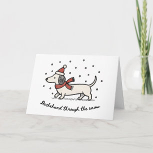 Dachshund door de Sneeuw - Grappige Kerstkaart Feestdagen Kaart
