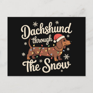 Dachshund Door De Sneeuw Hond Kerstverlichting Feestdagenkaart