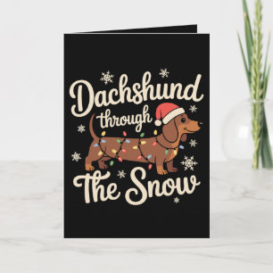 Dachshund Door De Sneeuw Hond Kerstverlichting Kaart