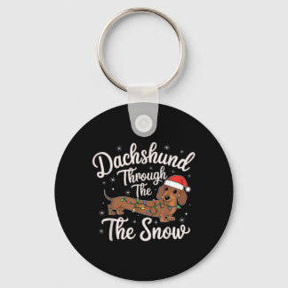 Dachshund door de sneeuw Kerstdecoratie voor hond Sleutelhanger