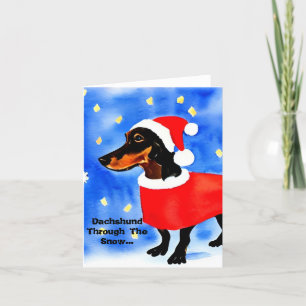 Dachshund door de sneeuw.. kerstkaart feestdagen kaart