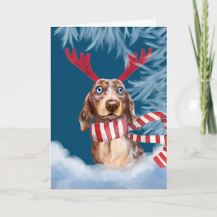Dachshund door de Sneeuw Kerstkaart Feestdagen Kaart