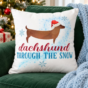 Dachshund Door de Sneeuw Kerstman Hond Kerstmis Kussen