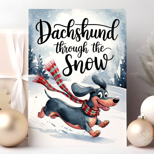 Dachshund Door de Sneeuw Kerstmis Feestdagen Kaart