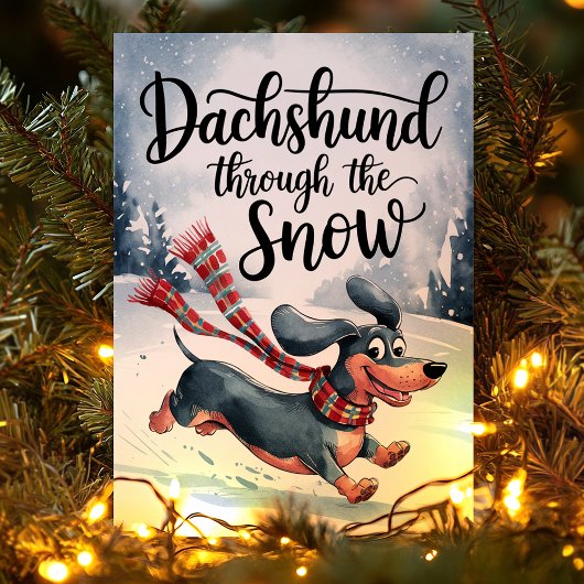 Dachshund Door de Sneeuw Kerstmis Feestdagen Kaart