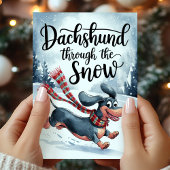 Dachshund Door de Sneeuw Kerstmis Feestdagen Kaart