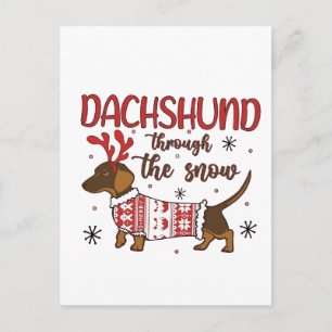 Dachshund door de sneeuw Kerstmis hond liefhebber Feestdagenkaart