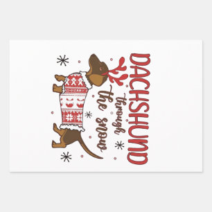 Dachshund door de sneeuw Kerstmis hond liefhebber Inpakpapier Vel