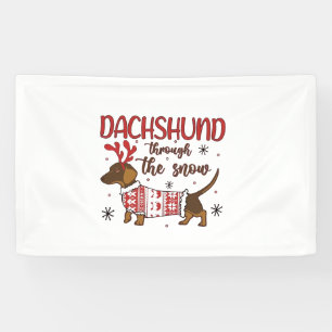Dachshund door de sneeuw Kerstmis hond liefhebber Spandoek