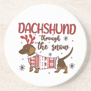 Dachshund door de sneeuw Kerstmis hond liefhebber Zandsteen Onderzetter