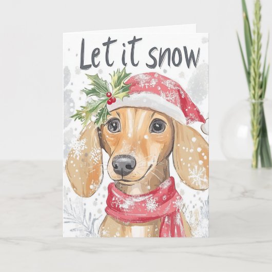 Dachshund Door de Sneeuw Kerstmis Kaart (Voorkant)