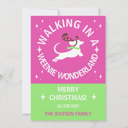 Dachshund Door de Sneeuw Kerstmis Kaart (Achterkant)