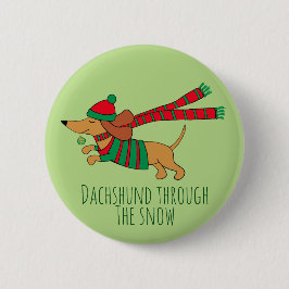 Dachshund door de Sneeuw Kerstmis Knop Ronde Button 5,7 Cm