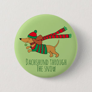 Dachshund door de Sneeuw Kerstmis Knop Ronde Button 5,7 Cm
