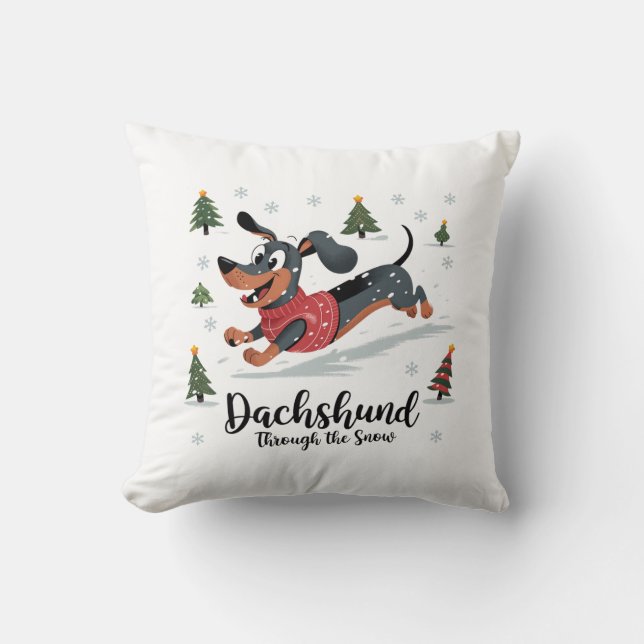 Dachshund door de sneeuw kussen (Voorkant)