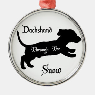 Dachshund door de sneeuw metalen ornament