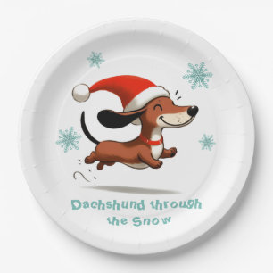 Dachshund door de Sneeuw puppy hond Kerstmis Papieren Bordje