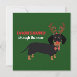 Dachshund door de sneeuw Schattige Doxie Rendier H Feestdagenkaart