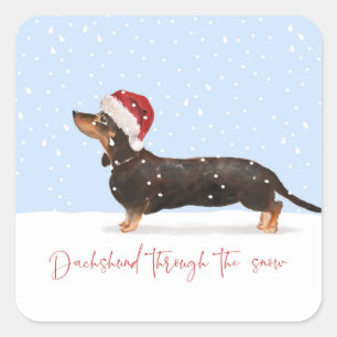 DACHSHUND DOOR DE SNEEUW Schattigee vakantie Vierkante Sticker