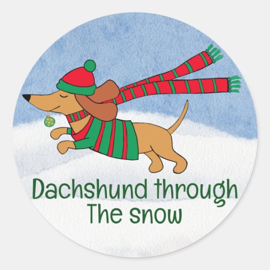 Dachshund Door de Sneeuw Sticker (Voorkant)